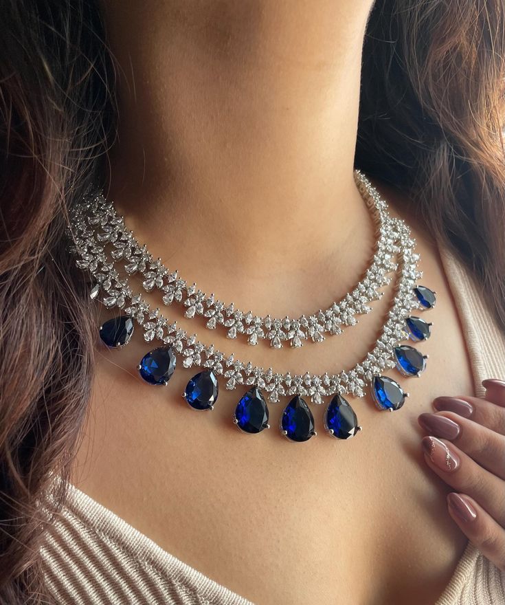 Imperial Blue Drop Diamond Necklace