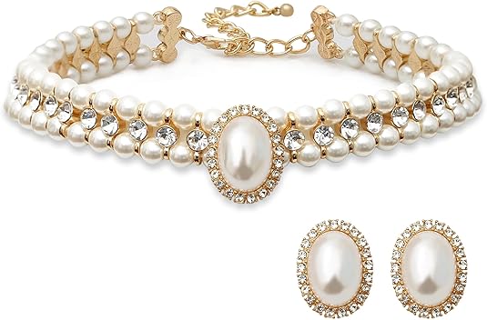 Elegant Pearl Choker Necklace & Earring Set